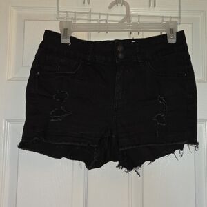 Edgy Black Distressed Jean Shorts